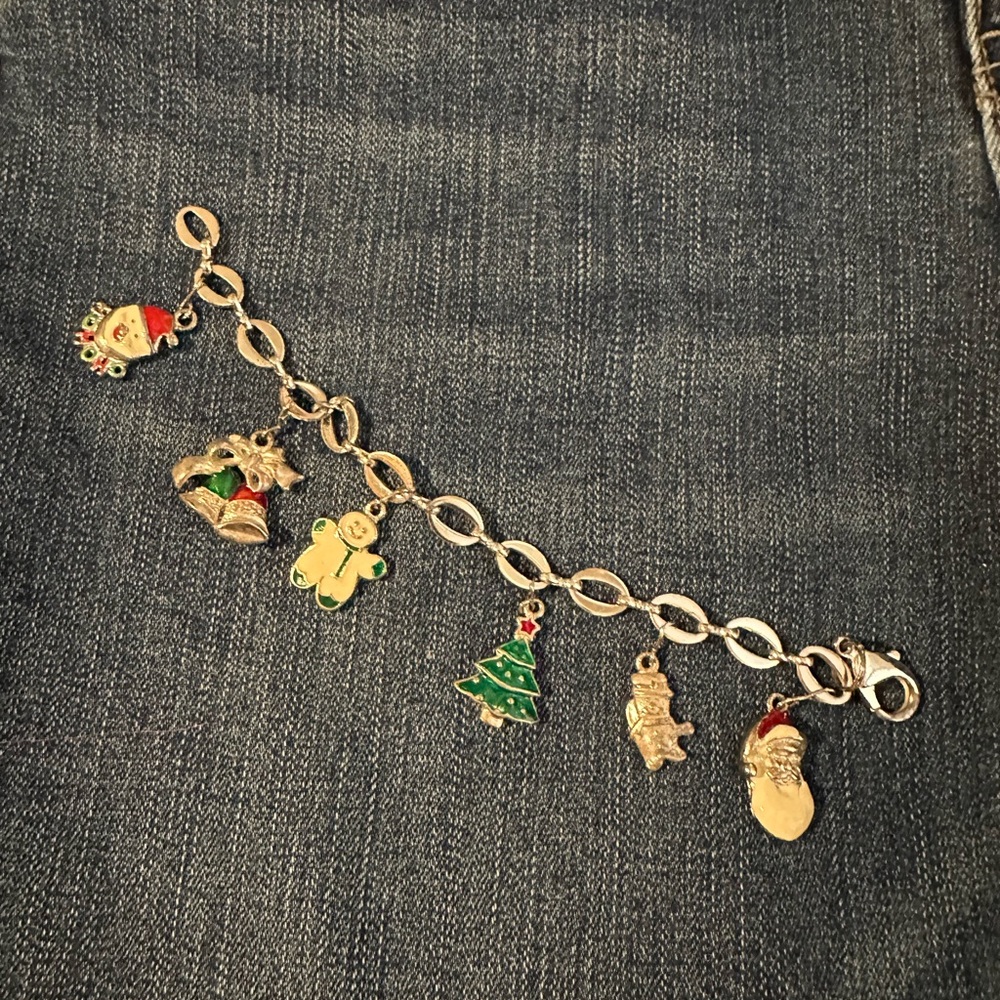 Vintage Silver Christmas Charm Bracelet